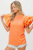 Knit Top Woven Ruffle Tiered Sleeves DJPT