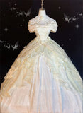 Ball Gown Sweetheart Satin Short Sleeves Long Evening Gown Prom Dresses SD1433 HZ0628