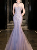Mermaid Off The Shoulder Blue Tulle Silver Beads Long Prom Dresses Formal Evening Dress SD1399 HZ0628