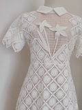 A line Short Sleeves White Lace Party Dress Holiday Birthday Dresses For Women SD365