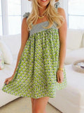 Square Neck Tie Shoulder Mini Dress DJPT