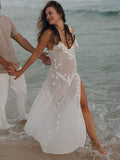 Cut Out Lace Patchwork V-Neck Sheer Side Slit Sleeveless Photoshoot Maternity Maxi Dress Maternity