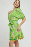 Floral Print Tie Waist Short Sleeve Dress DJPT