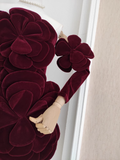 Sheath Strapless Burgundy Velvet Vacation Dresses Short Burgundy Birthday Dress With Gloves SD235