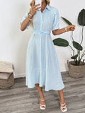 Button-Down Midi Shirt Dress with Ruffle Sleeves DJPT