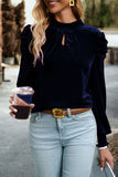 Up Mock Neck Velvet Fabric Long Sleeve Blouse DJPT