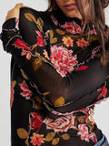 Print Mock Neck Long Sleeve Top DJPT