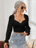 Sweetheart Neck Flounce Sleeve Top DJPT