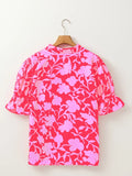 Split V Neck Ruffled Short Sleeve Blouse Top DJPT