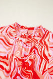 Print Ruffled Short Sleeve Mock Neck Blouse DJPT