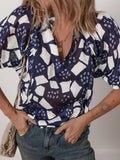 Print Frilled Puff Sleeve V Neck Blouse DJPT