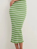 Back Striped Strapless Bodycon Midi Dress DJPT