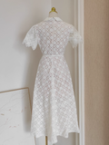 A line Short Sleeves White Lace Party Dress Holiday Birthday Dresses For Women SD365