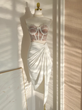 2 Pieces Top and Skirt Ivory Women's Long Vacation Dresses SD330