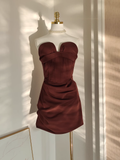A Line Sweetheart Ruffles Satin Vacation Dresses Short Birthday Outfits SD343