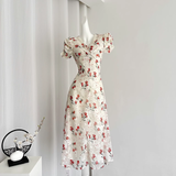 A line V Neckline Short Sleeves Pink Floral Dress Beach Holiday Dresses SD284