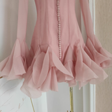 Sheath Scoop Neckline Pink Long Sleeves Short Homecoming Dresses Birthday Outfits SD370