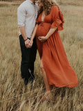 Single Breasted Drawstring Ruffle Tie Back Red Maternity Photoshoot Maxi Dress Maternity
