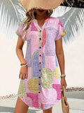 V-Neck Short Sleeve Button-Front Dress DJPT