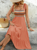 Shoulder Square Neck Tiered Midi Dress DJPT