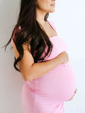 Pink Spaghetti Strap Backless Tie Back Bandage Mermaid Bodycon Elegant Baby Shower Maternity Maxi Dress Maternity