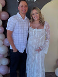 White Lace Corset Square Neck Flare Sleeve Off Shoulder Bodycon Elegant Cocktail Party Maternity Photoshoot Baby Shower Maxi Dress Maternity