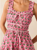 Print Ruffled Midi Dress with Pockets DJPT