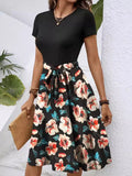 Print Short Sleeve A-Line Dress DJPT