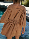Textured Babydoll Mini Dress with Back Keyhole Detail DJPT