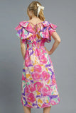 Floral Ruffled Cap Sleeve Midi Dress DJPT