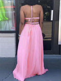 Pink V-neck Spaghetti Strap Halter Neck Backless Cami Slit Baby Shower Plus Size Maternity Maxi Dress Maternity