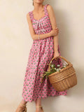 Print Ruffled Midi Dress with Pockets DJPT