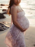 Pink Spaghetti Strap Backless Sheer Big Swing Chic Maternity Maxi Dress Maternity