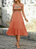 Shoulder Square Neck Tiered Midi Dress DJPT