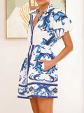 Sleeve Printed Top and Zip Back Skirt Set DJPT