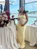 Mesh Patchwork Ruched Cut Out Halter Neck Backless Bodycon Elegant Maternity Baby Shower Party Maxi Dress Maternity