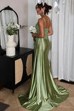 Mermaid Spaghetti Straps Sage Green Long Satin Prom Dresses Formal Evening Dress SD2416 HZ0628