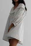 Plaid Notched Balloon Sleeve Mini Dress DJPT
