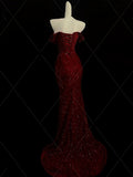 Mermaid Sweetheart Red Slit Sequin Long Evening Gowns Prom Dress SD2766 HZ0628