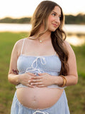 Blue Falbala Two Piece Set Cami Ruffle Crop Top And Big Swing Maxi Skirt Elegant Baby Moon Beach Maternity Photoshoot Baby Shower Maxi Dress Maternity