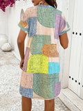 V-Neck Short Sleeve Button-Front Dress DJPT
