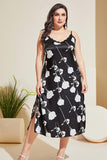 Size Floral Lace Trim Side Slit Night Dress DJPT