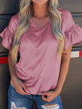 Satin Ruffle Sleeve Top DJPT