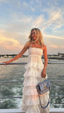 A line Spaghetti Straps White Lace Long Evening Dress Prom Dresses HZ0628