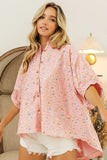 Sequin Striped Short Dolman Sleeve Blouse DJPT