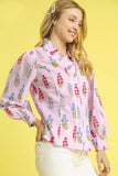 Floral Print Lantern Sleeve Button Down Shirt DJPT