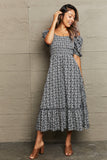 Floral Lace-Up Off-Shoulder Midi Dress DJPT