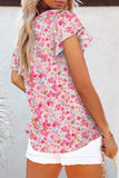 Sleeve Notched Floral Summer Blouse DJPT