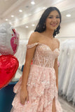 Sequin Appliques Off-the-Shoulder Ruffle Tiered Long Prom Dress Evening Gown SD1414