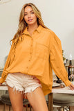 Vintage Washed Gathered Sleeve Oversized Shirt DJPT